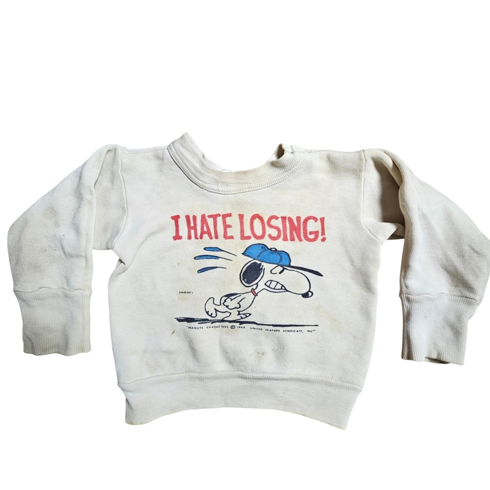 Vintage 1968 Peanuts Snoopy I Hate‎ Losing Sweatshirt Kids 6 Kidcore Retro USA